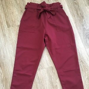 Burgundy Pants with Bow Detail